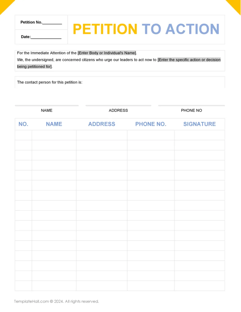 Customizable Petition to Action Template 03