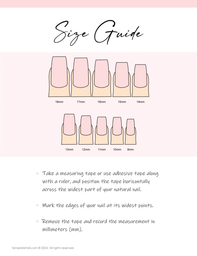 Free Press On Nail Size Chart Template 01 PDF Download