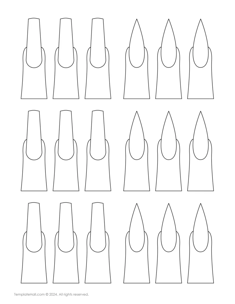 Printable Long Coffin Nail Template 02 PDF Format