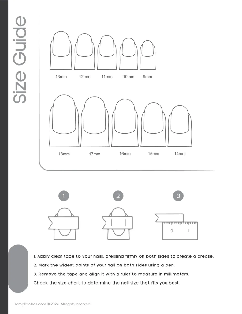 Printable Press On Nail Size Chart Template 02 PDF Format