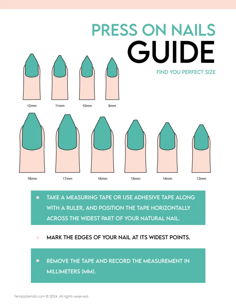 Easy to Use Press On Nail Size Chart Template 04 PDF