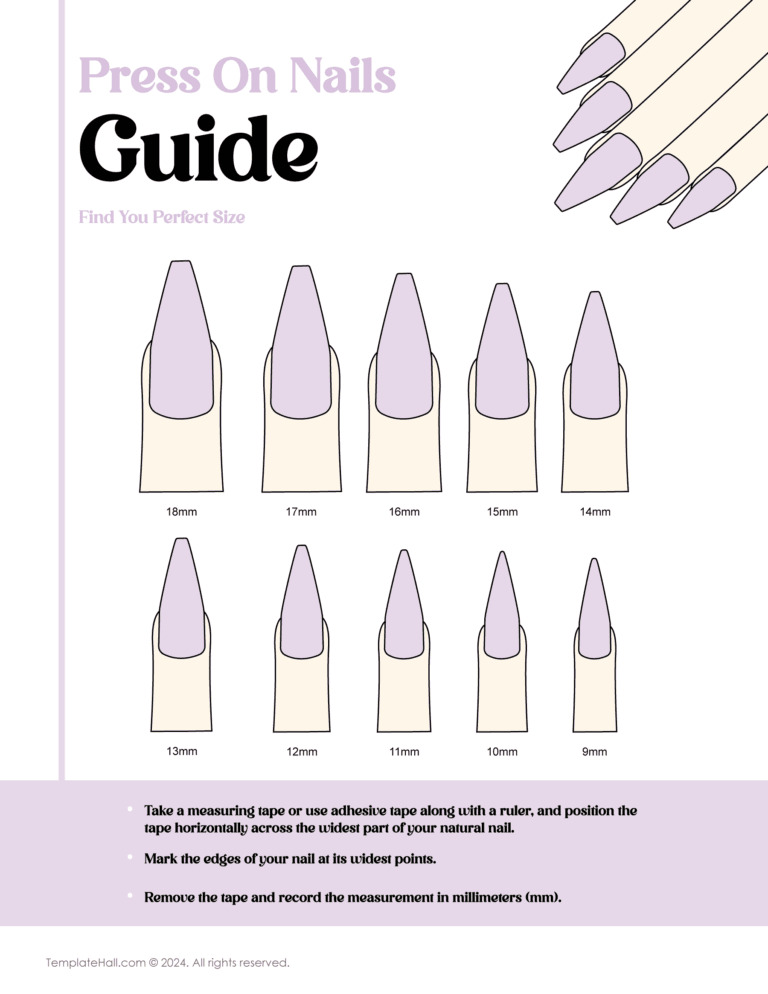 Printable Press On Nail Size Chart Templates [PDF Download]
