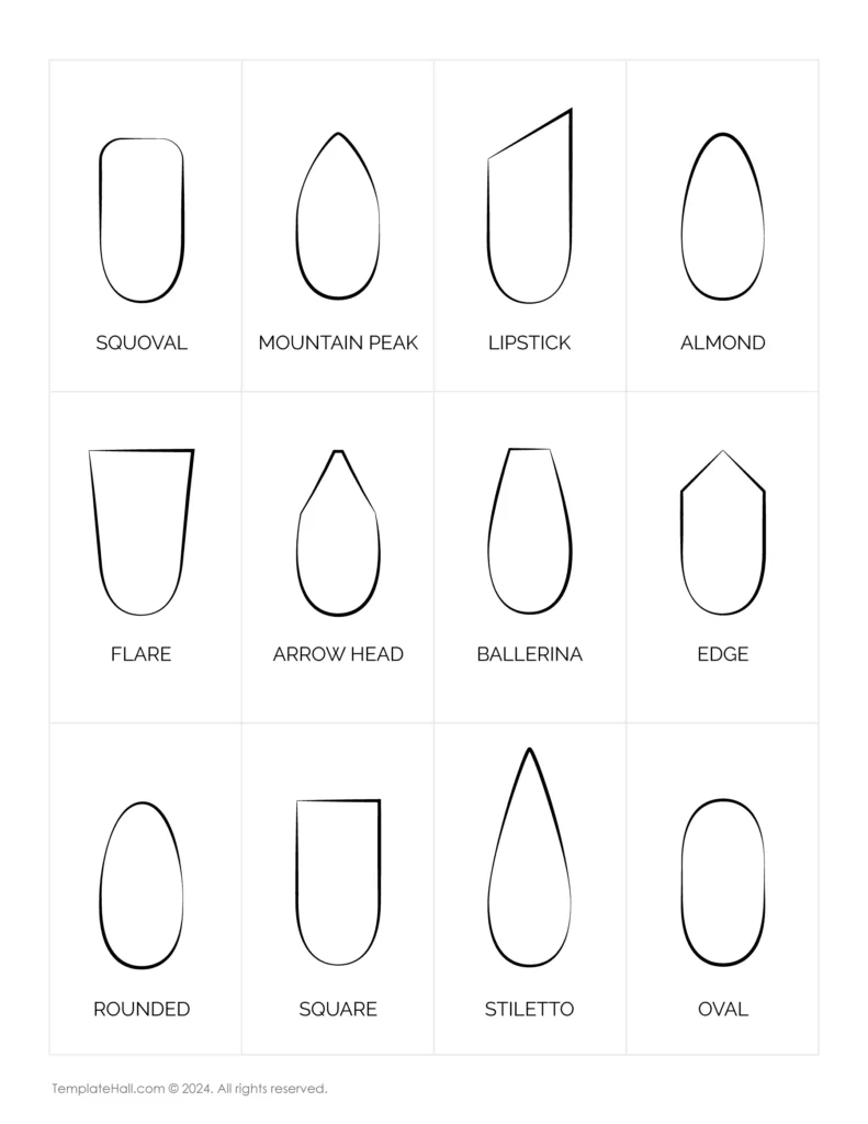 Easy to Use Nail Shape Template 07 in PDF Format