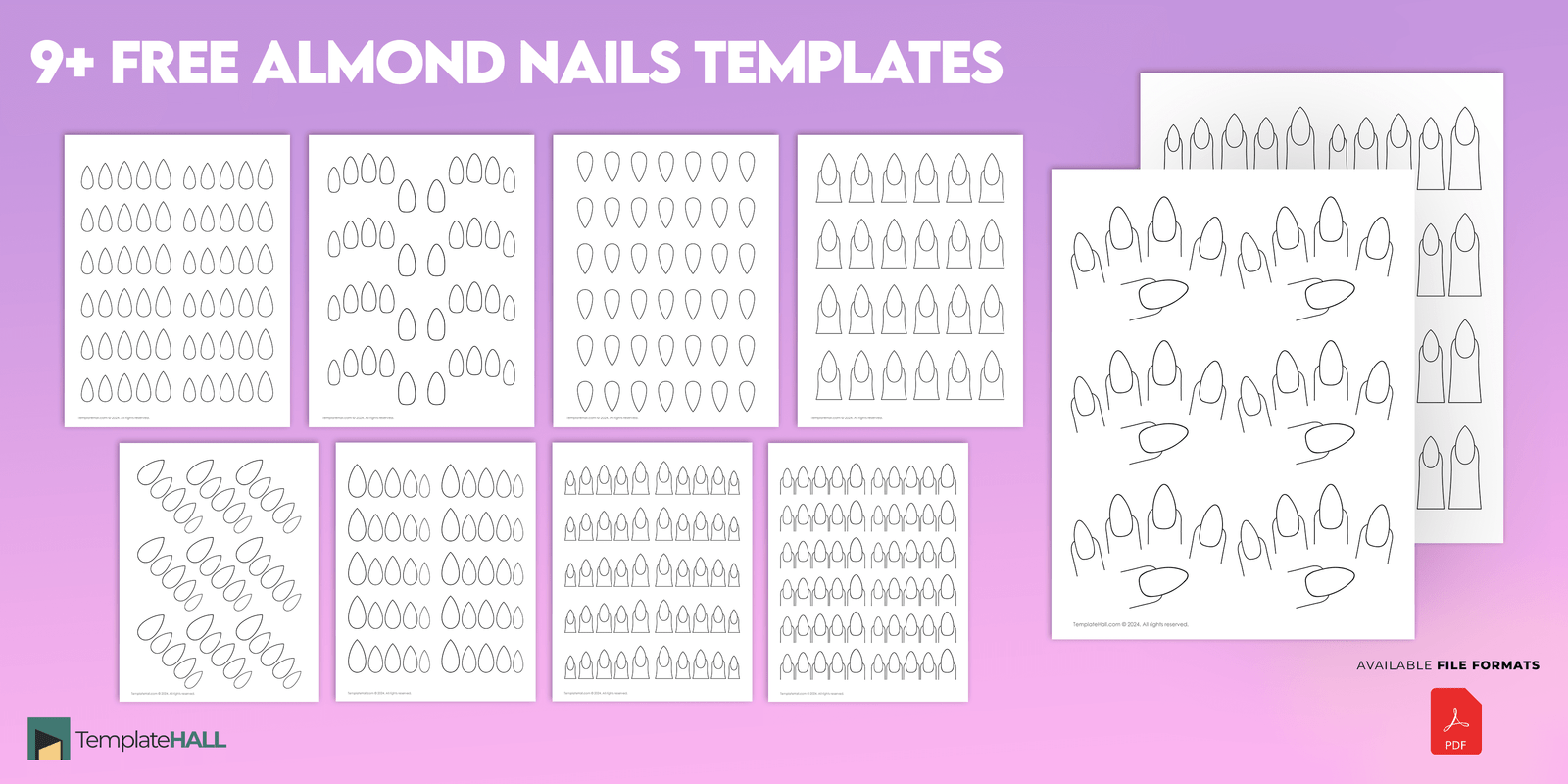 Free Printable Almond Nails Templates PDF Format