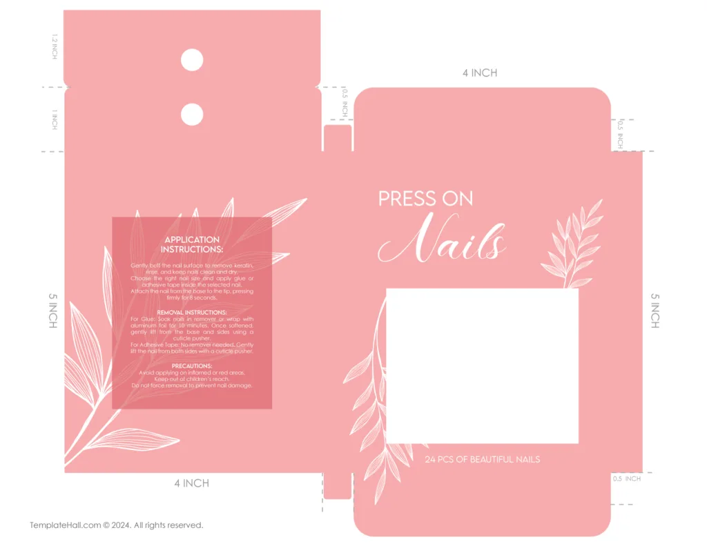 Printable Press-on Nail Box Packaging Template 02 in PDF and AI