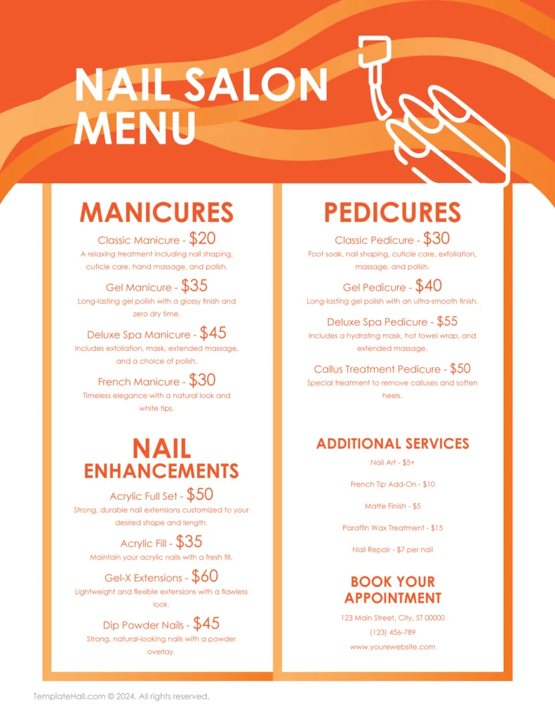 Easy to Use Nail Salon Menu Template 05 n All Formats