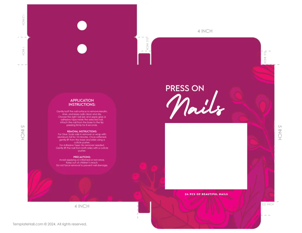 Printable Press-on Nail Box Packaging Template 09 in PDF and AI