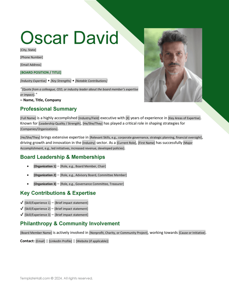 Free Board Member Bio Template Download