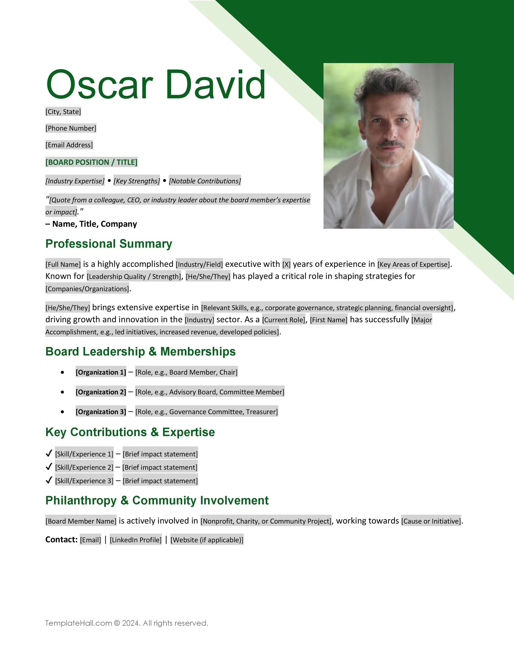 Free Board Member Bio Template Download