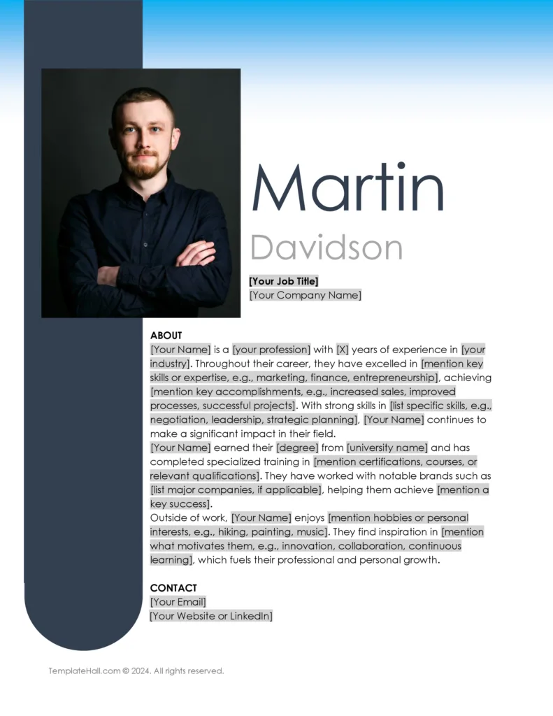 Free Professional Bio Template 01 that You Can Download in Word and Google Docs