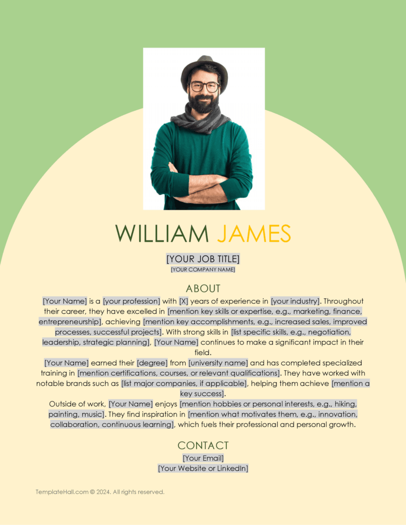 Download Professional Bio Template 02 in Word and Google Docs