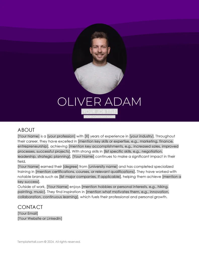 Easy to Download and Use Professional Bio Template 03 for Word and Google Docs