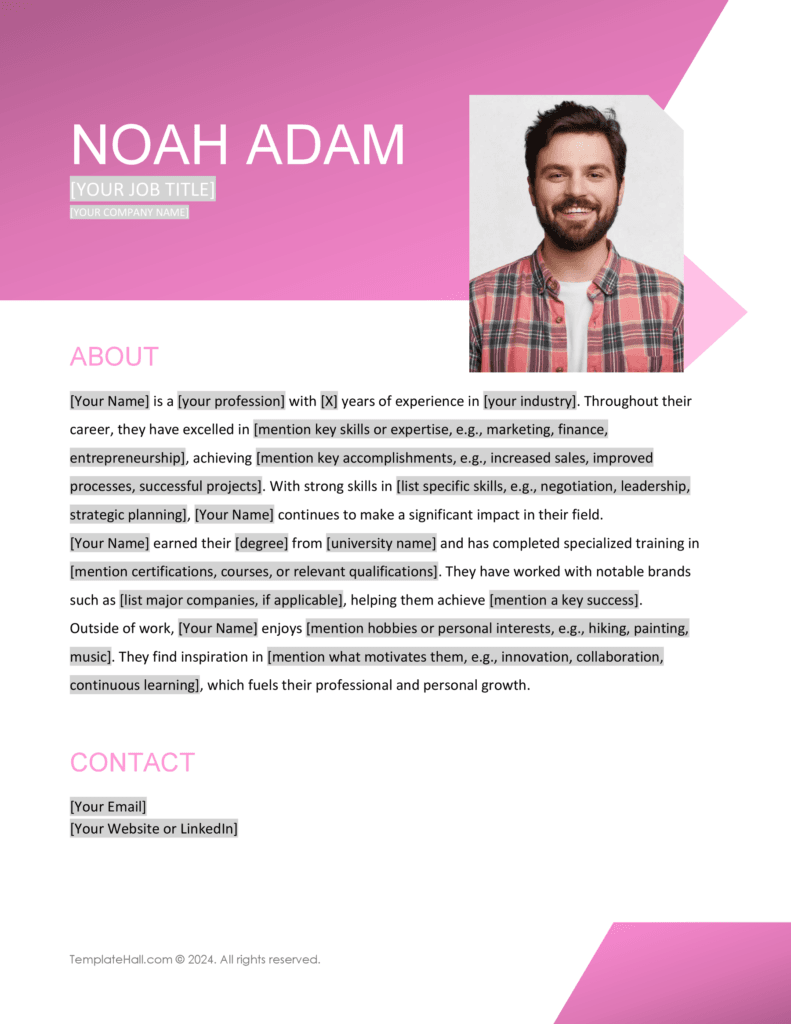 Printable Professional Bio Template 06 in Word and Google Docs