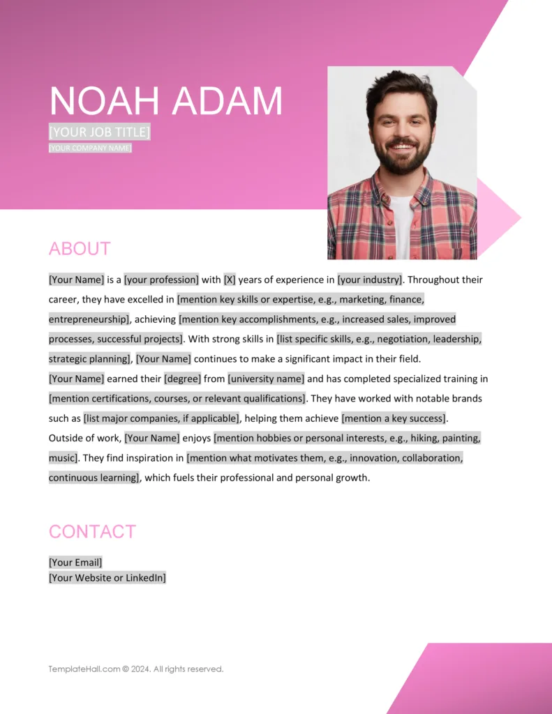 Printable Professional Bio Template 06 in Word and Google Docs