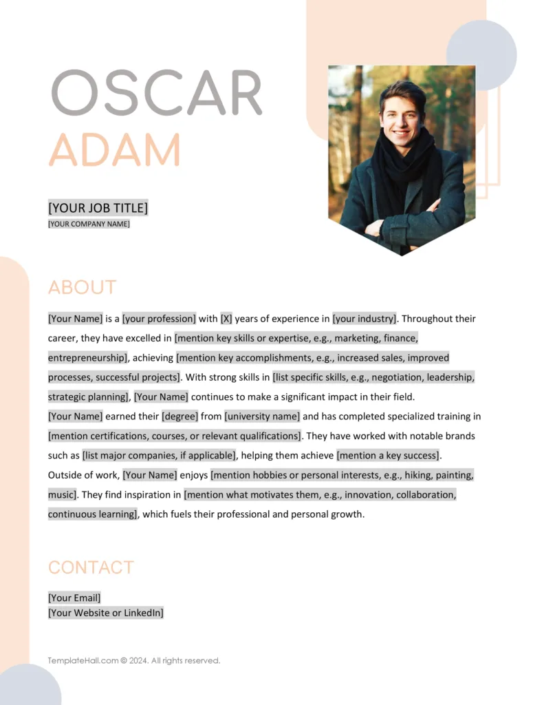 Get Your Professional Bio Template 07 for Word and Google Docs format